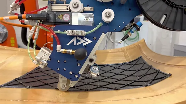 Automated Fiber Placement printing gridded structure on a 3D printed mold