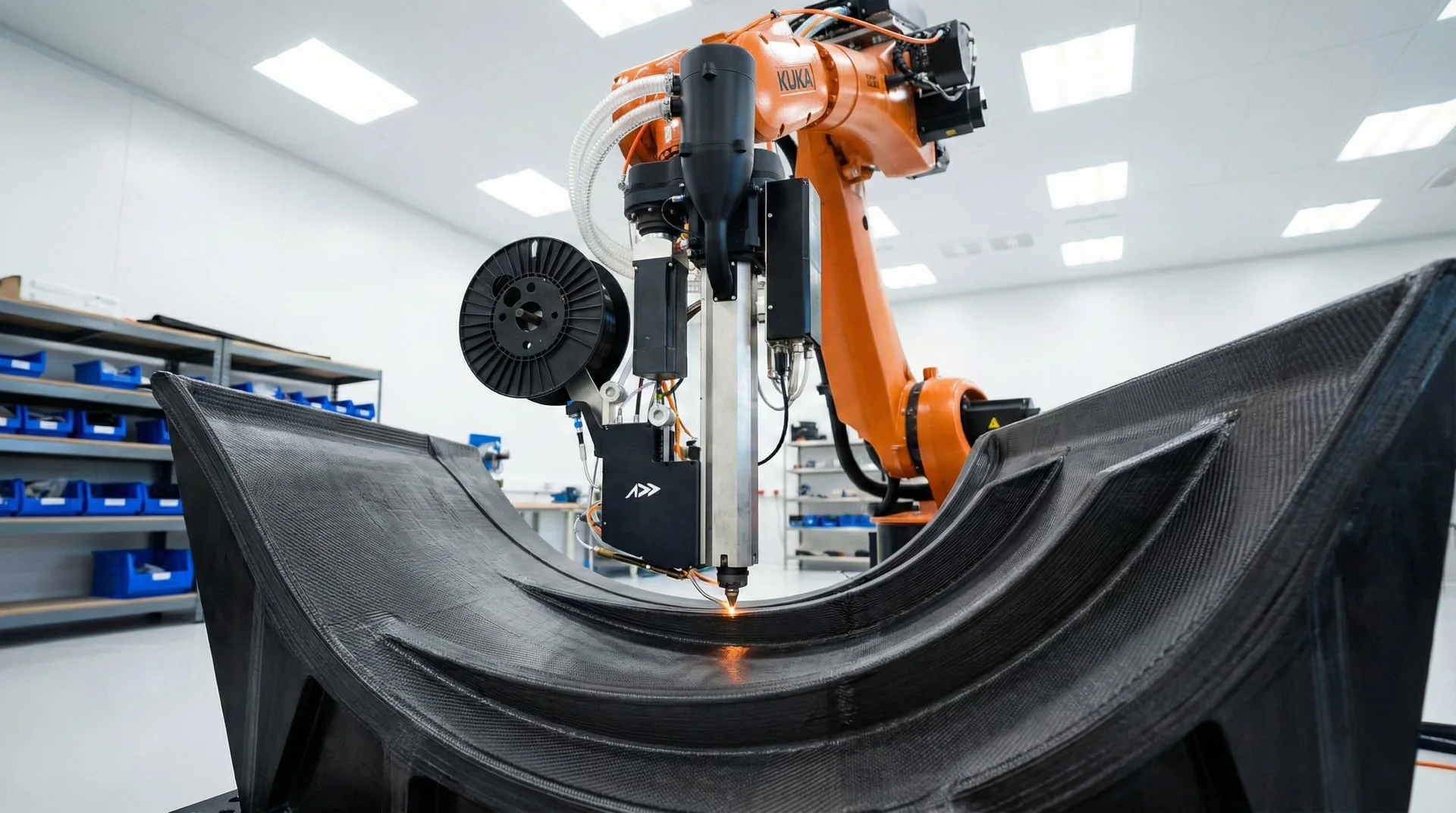 AddX robotic LFAM system printing a large curved composite tool